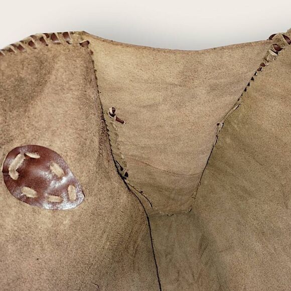 Vtg Hand Crafted Leather Bag Woven Tooled Brown Bullet Holes Western Cowboy RARE - Picture 9 of 13